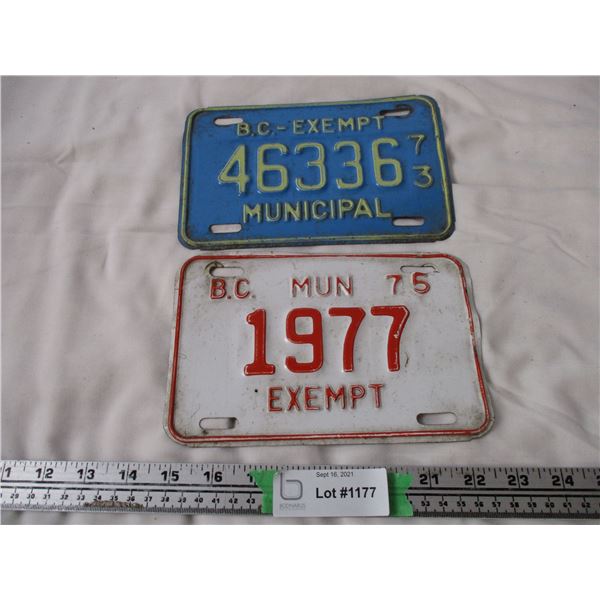 1973,75 BC Exempt Municipal plates (2)