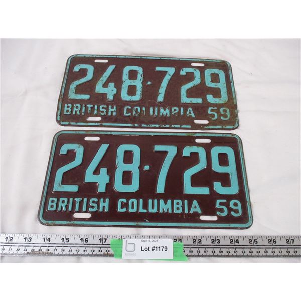Pair of 1959 BC License Plates (2)