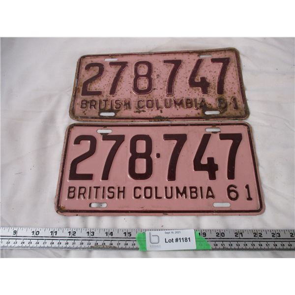 Pair of 1961 BC License Plates (2)