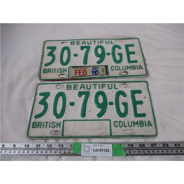 Pair of BC License plates 1986 sticker