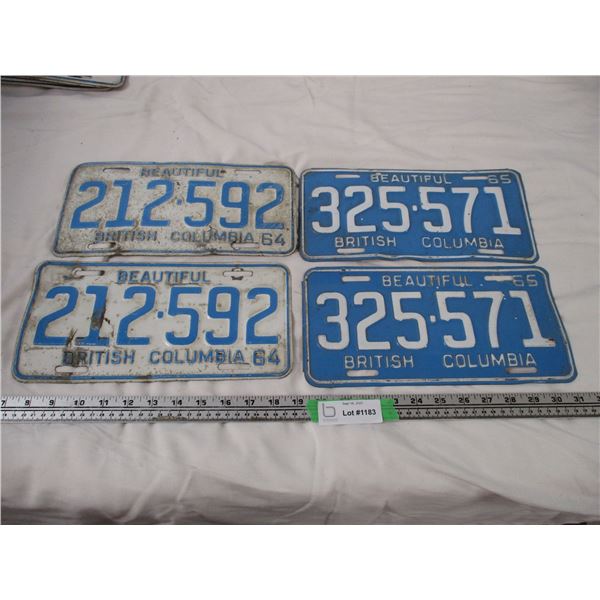 2 pairs of 1964,65 BC License plates