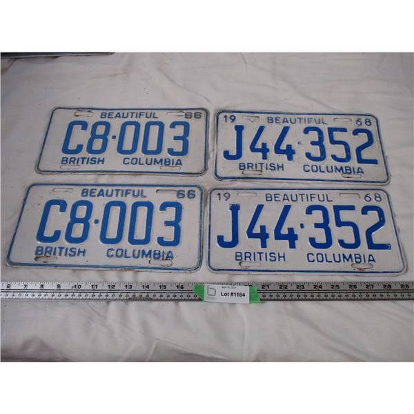 2X The Money - 2 pairs of BC license plates (4) 1966,68