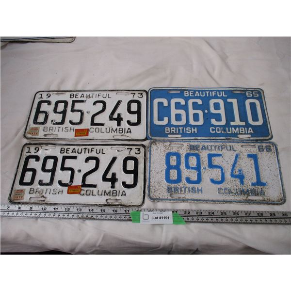 (4) BC License plates 1965,66 +1973