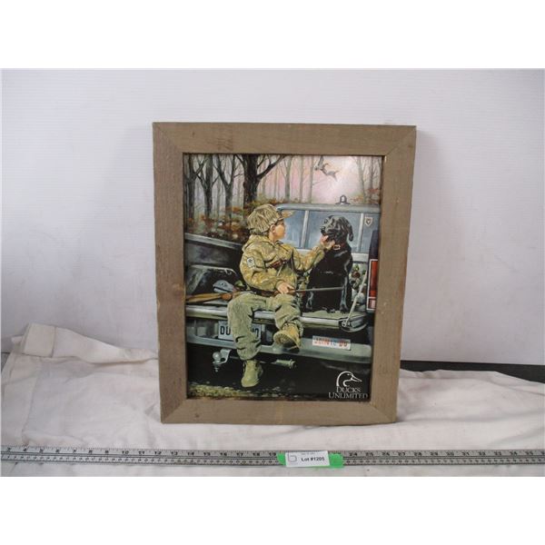 Ducks unlimited tin sign in wood frame 15x19