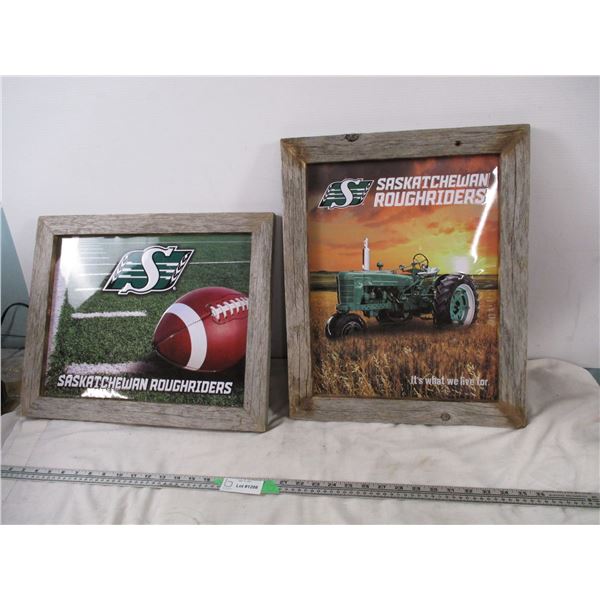2X The Money - Sask roughriders tin sign in wood frames