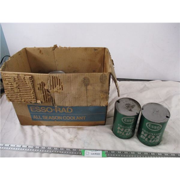 (9) esso lube hdx (empty) 1 litre oil cans + esso cardboard box