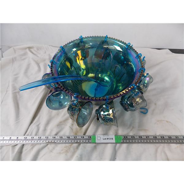 carnival glass punch bowl - Complete (has all 12 cup with hooks, one cup not pictured)