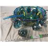 Image 3 : carnival glass punch bowl - Complete (has all 12 cup with hooks, one cup not pictured)