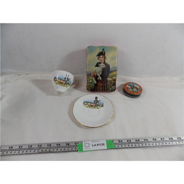 Prince George BC tea cup & saucer set with toffee tins