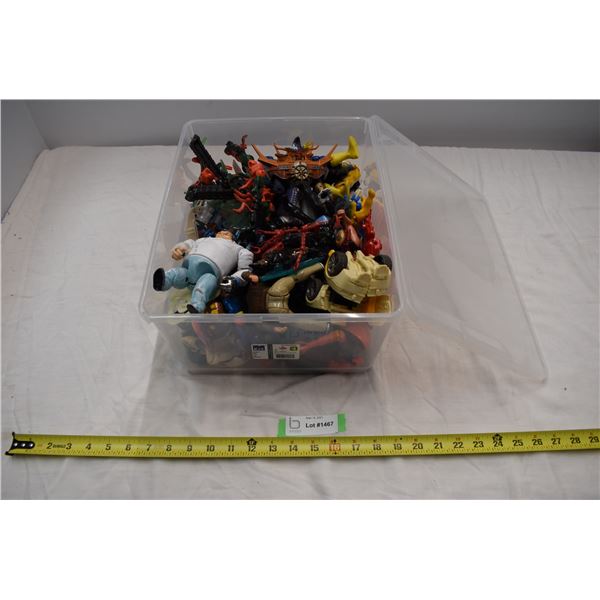 Tote of action figures (missing limbs/damaged)