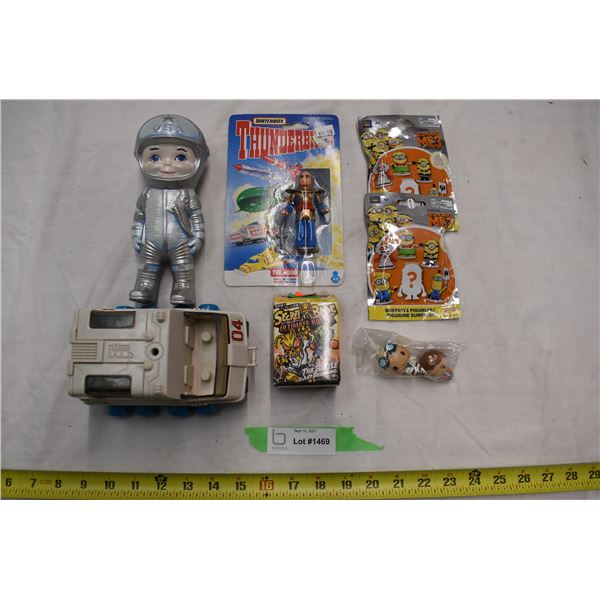 Thunderbirds Matchbox toy + misc mystery toys - ceramic space toy + moon lander