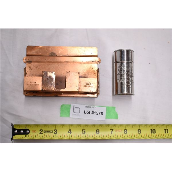 Vintage Rexall Shaving stick case + Tin Aladdin Match Holder