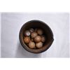 Image 2 : Vintage Leather Cup + Pea Pool Container (signed brunswick balke) filled wih wood pool balls