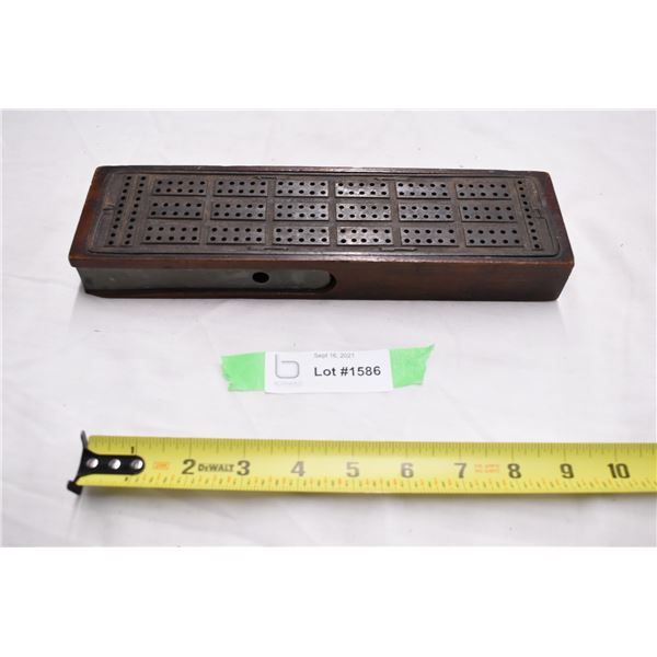 Vintage Cribbage board wood with metal top