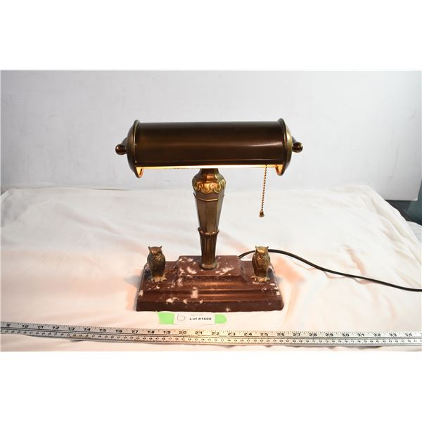 Cast brass? owl lamp with marble Base (working)