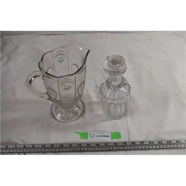 Cut Crystal decanter + moon&star pitcher
