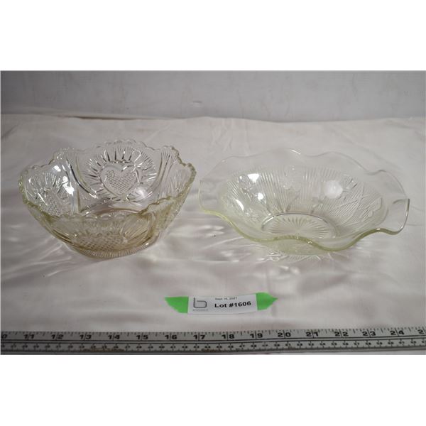 Early Rayed Heart bowl + depression glass bowl