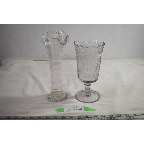 Early pressed glass spooner/celery + glass vase