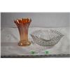 Image 1 : Pressed glass bowl + carnival glass vase