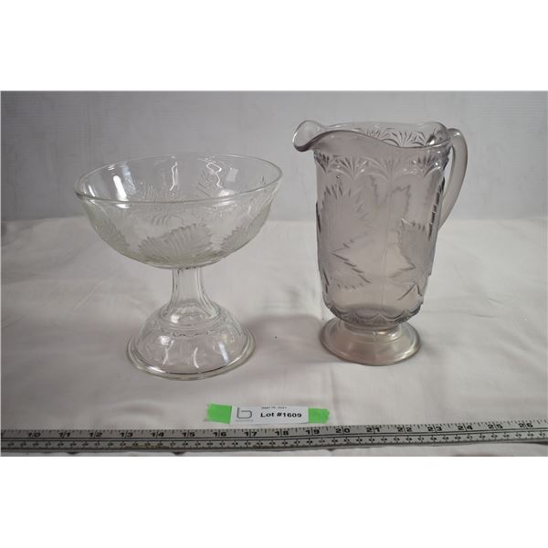 Manhattan Glass Maple leaf + pressed glass maple leaf pitcher