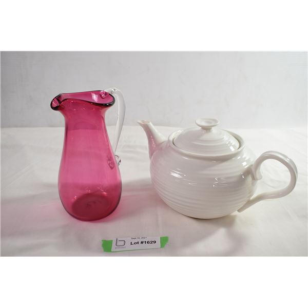 Portmeirion Teapot + Blown Glass pitcher