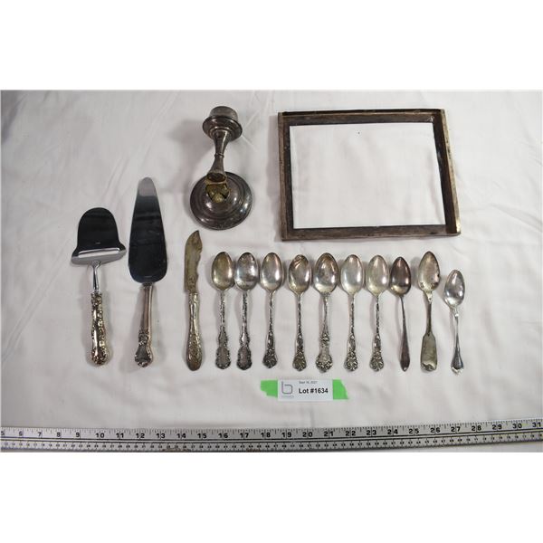 Birks Sterling Cheese knife + cake server with misc silverware