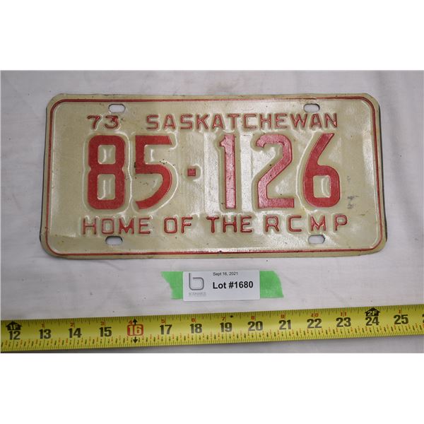 Home of the RCMP Sask Plate 1973