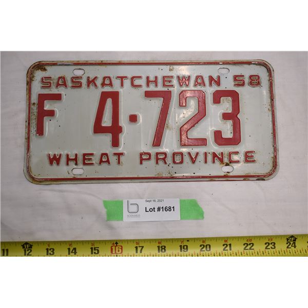 1958 Sask License Plate