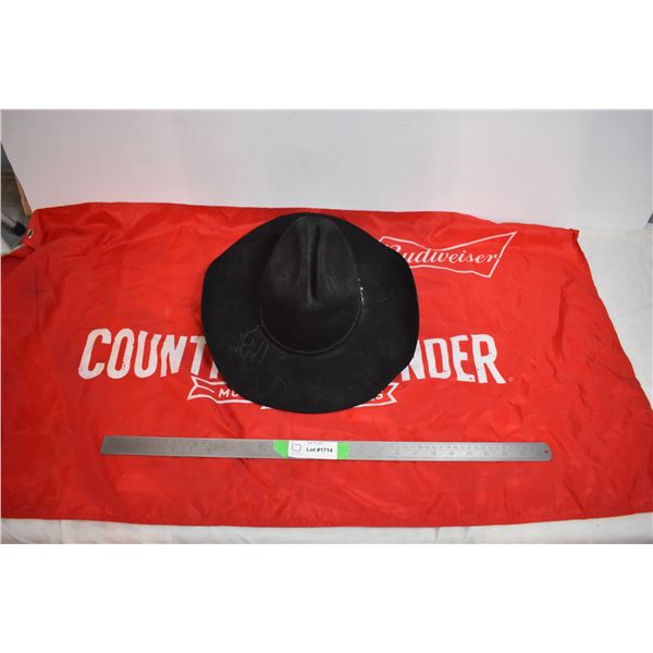 Signed Gord Bamford - 7 1/8 cowboy hat + country flag