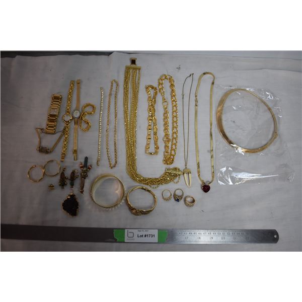 Jewellery Lot - gold colored chains, bracelets, watches