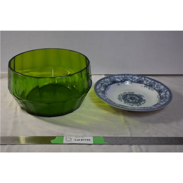 Troy Plate (1875?) + vintage crystal green bowl