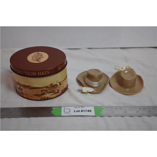 Stetson hat Tin with mini cowboy hats inside