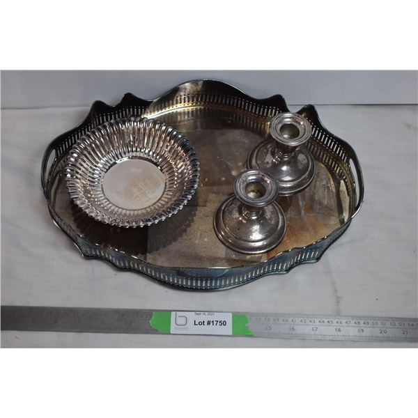 Birks Wine Coaster with candle holders (epns base) + large serving tray