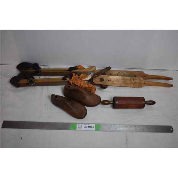 Vintage Dutch Canal Skates - wooden shoe forms, misc