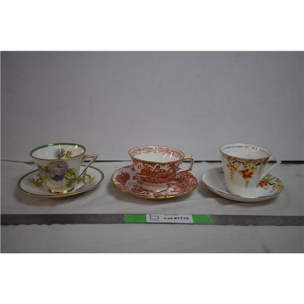 3 Tea Cup + Saucer sets