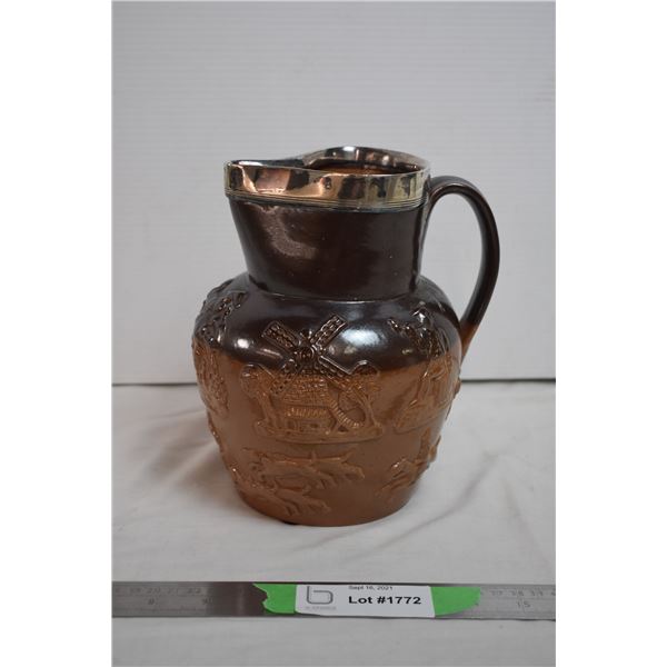 Stoneware Pottery Jug with Silver hallmarked rim