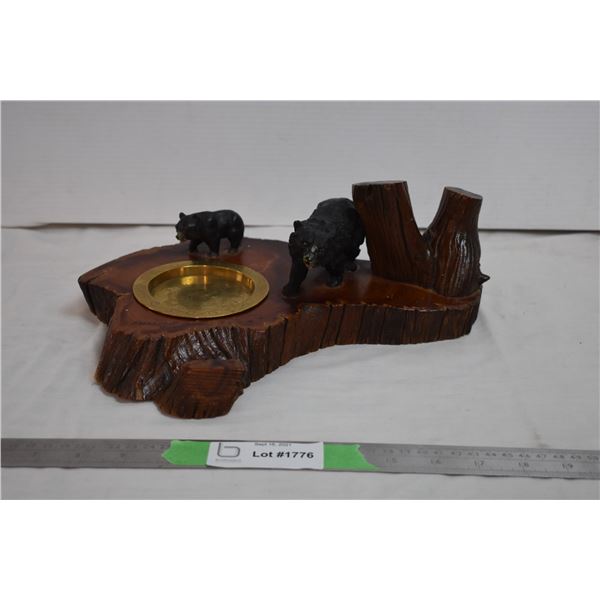 Wood Carved "Dawson Creek" Table piece with Brass ashtray