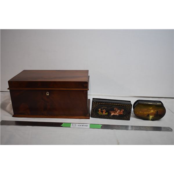 Hand Painted Lacquer Boxes (russia + ukraine) with Vintage Fitted Walnut Box