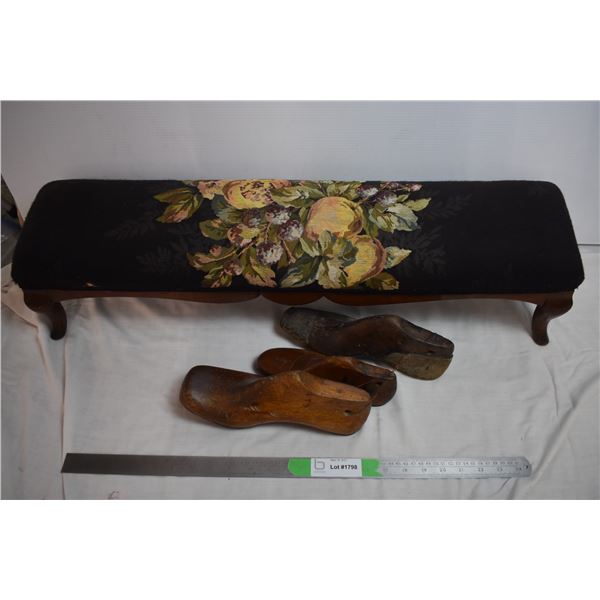 Vintage Foot Rest (32" Long) with 3 wooden shoe forms