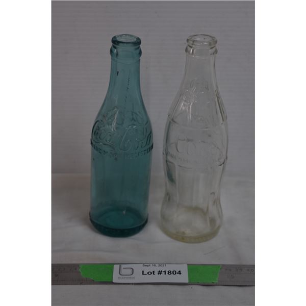 Blue Coca-Cola Glass Bottle with clear coke glass botter