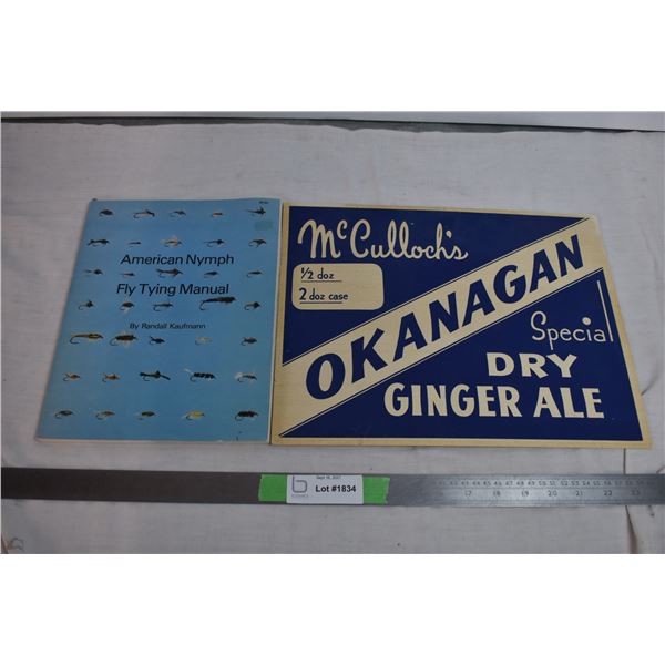 Okanogan Dry Ginger Ale Cardboard Advertisement + Fly fishing book