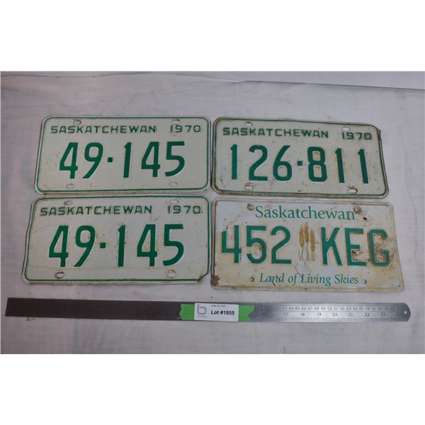 (3) 1970 Sask License plates + misc plate