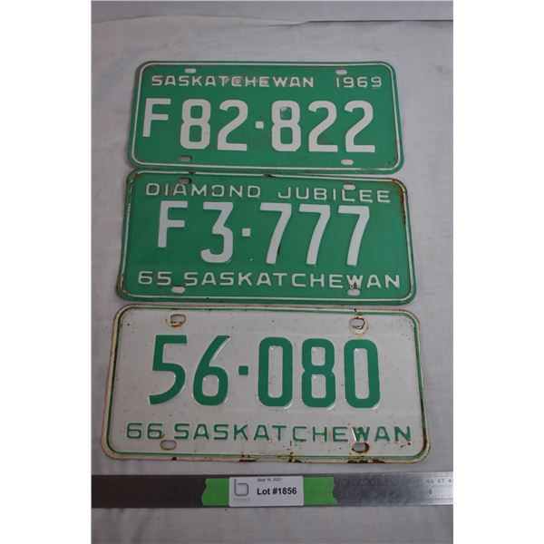 (3) Sask License plates -1965,66,69