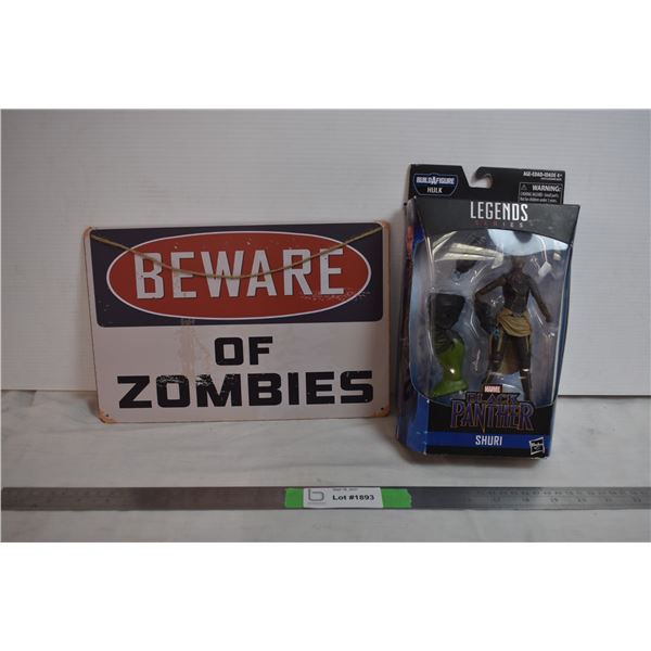 Black Panther Build a figure + Warning Zombies Tin sign