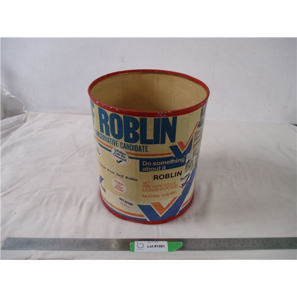 Progressive Conservative Folk Art Duff Roblin Cardboard Container (no lid)