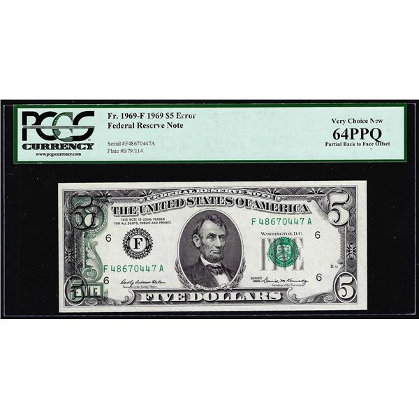1969 $5 Federal Reserve Note Partial Offset Error PCGS Very Choice New 64PPQ