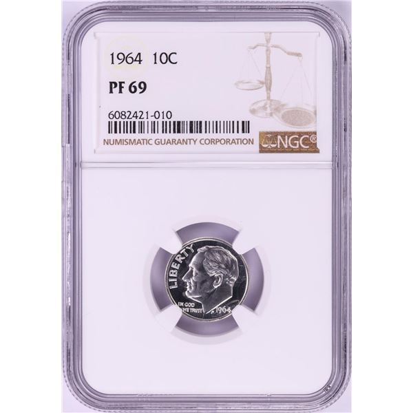 1964 Proof Roosevelt Dime Coin NGC PF69