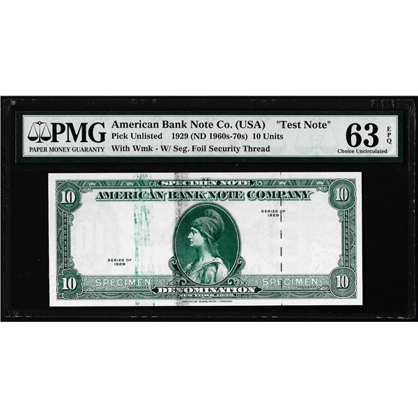 1929 10 Unit American Bank Note Co. "Test Note" PMG Choice Uncirculated 63EPQ