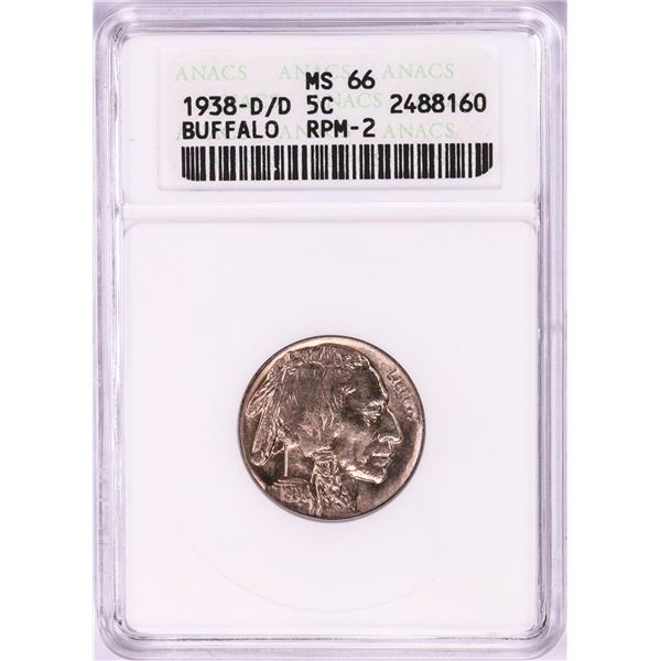 1938-D/D Buffalo Nickel Coin RPM-2 ANACS MS66