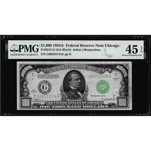 1934A $1,000 Federal Reserve Note Chicago Fr.2212-G PMG Choice Extremely Fine 45EPQ